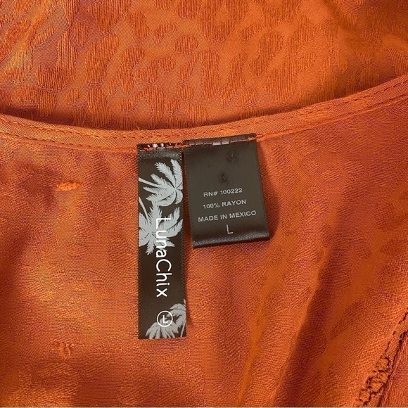 LunaChix Jacquard Leopard Print Long Sleeve Rust Dress Size L - Picture 10 of 10